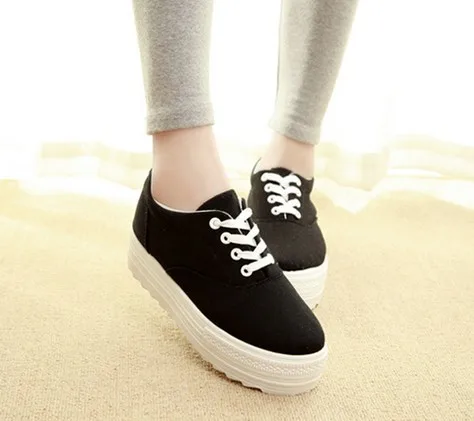 Image Fashion 2016 women canvas Shoes  Platform Height Increasing Women Shoes wedges high heels shoes 5A106