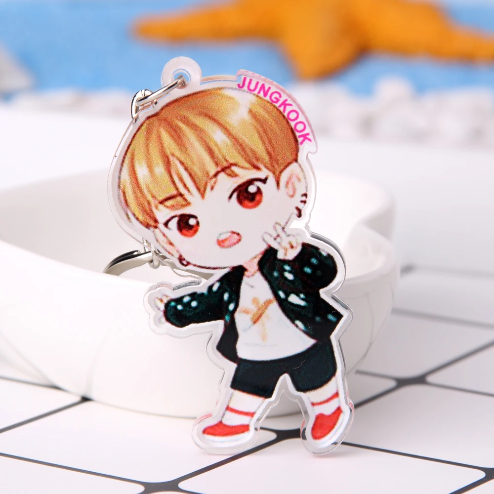 

Cute Kpop BTS Keychain BT21 Bangtan Boys Key Chain Love Yourself Acrylic J-HOPE V SUGA Men Women Female Keyring Bts Accessories