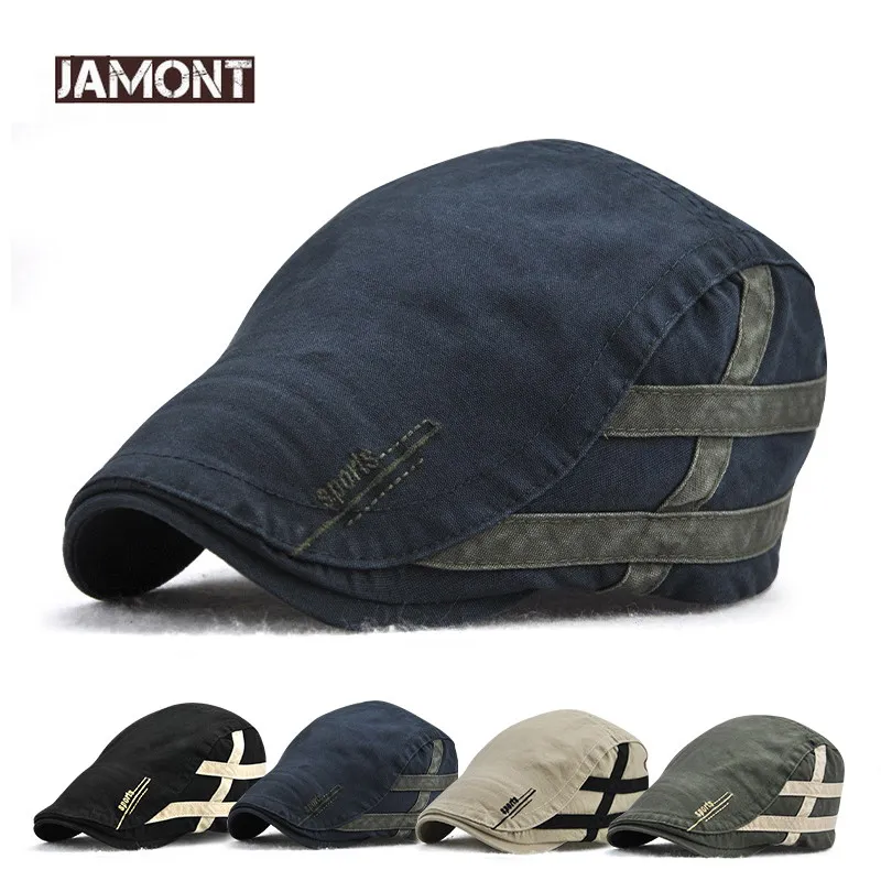 

Jamont Summer Cotton Striped Newsboy Hat British Gentleman Duckbill Visor Golf Peaked Caps Casual Boina Cap Men Flat Beret Hats