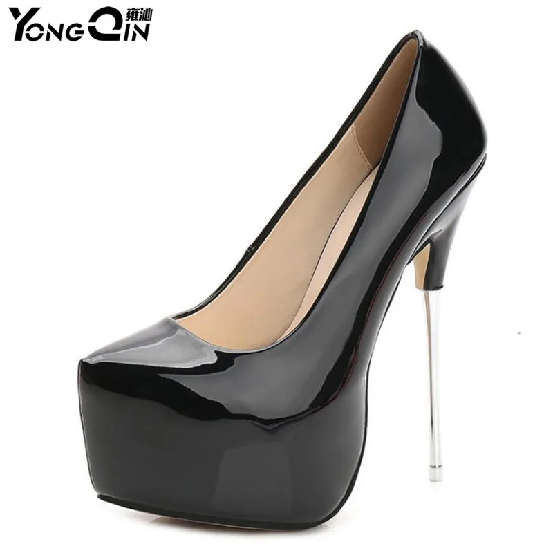 women Super High Heels 16cm shoes Concise platforms shoes pumps Wedding Party Sexy PU leather shoes