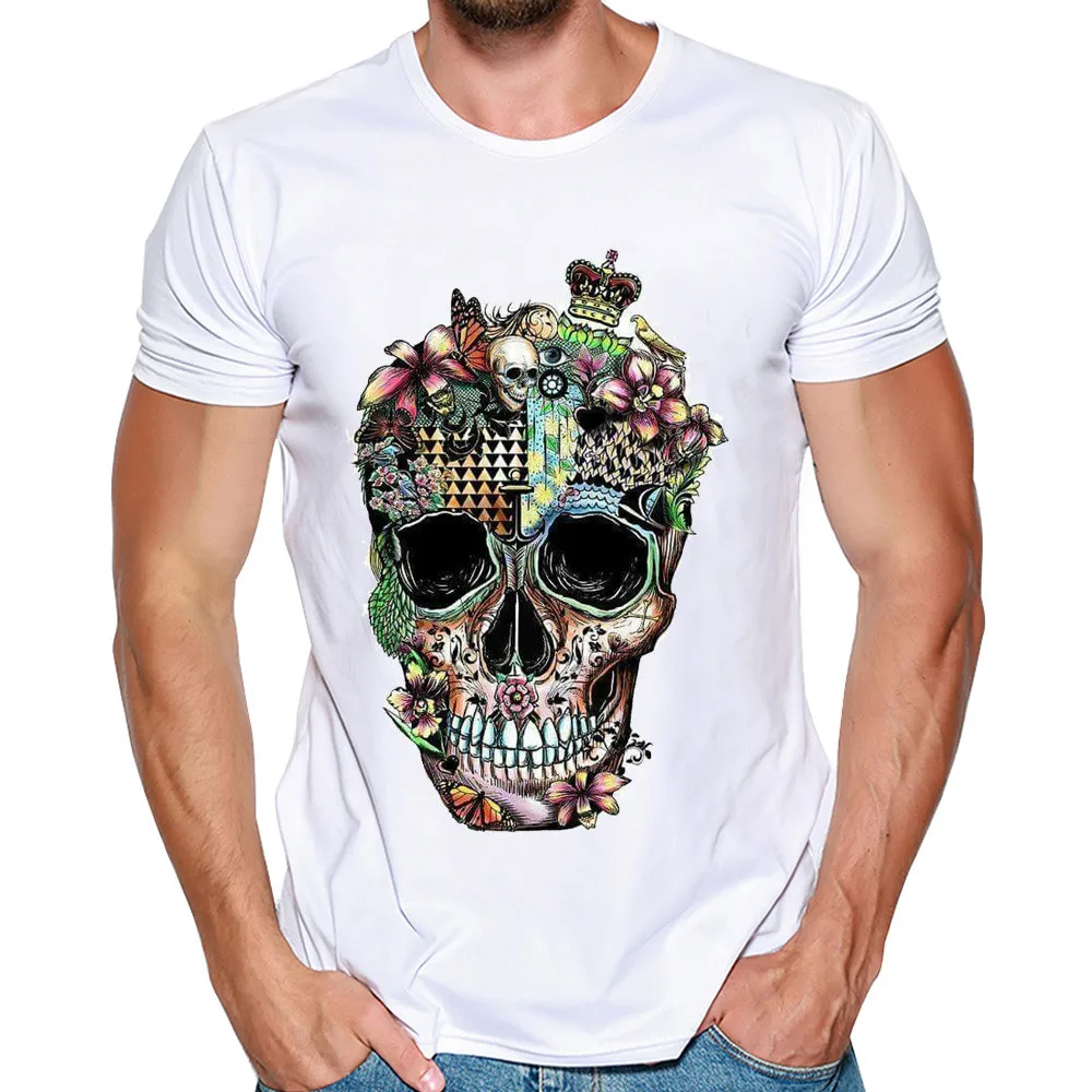 Men T-Shirt Skull Hip Hop Short Sleeve Streetwear T-Shirt Flower Print Summer Men's Funny White Camisetas Heavy Metal Hombre
Men T-Shirt Skull Hip Hop Short Sleeve Streetwear T-Shirt Flower Print Summer Men's Funny White Camisetas Heavy Metal Hombre