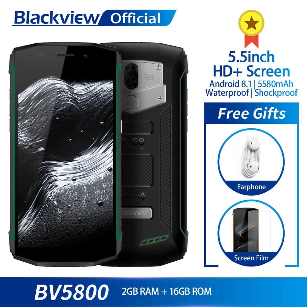 Blackview BV5800 MT6739 Quad Core 2GB+16GB 5.5inch Screen IP68 Waterproof Android 8.1 Smartphone 5580mAh Battery Fingerprint
Blackview BV5800 MT6739 Quad Core 2GB+16GB 5.5inch Screen IP68 Waterproof Android 8.1 Smartphone 5580mAh Battery Fingerprint