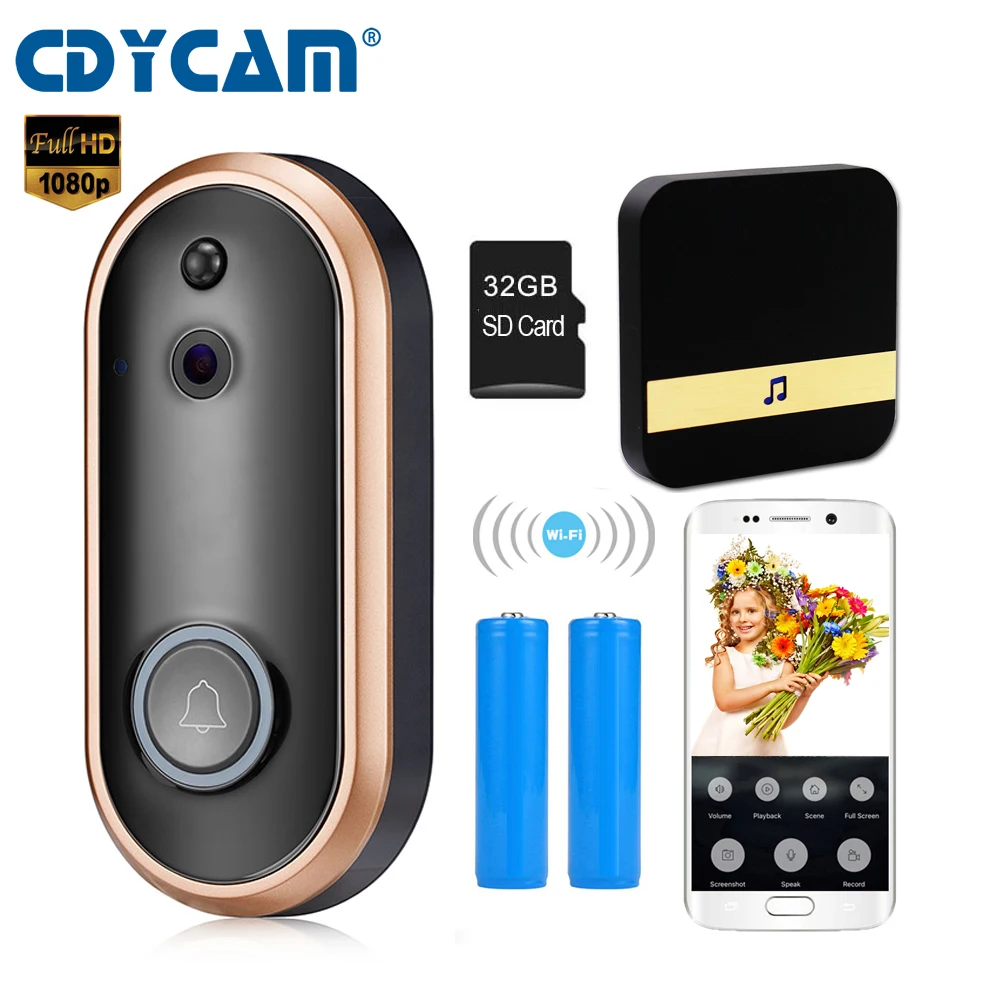 CDYCAM Rechargeable Battery WIFI Doorbell Intercom Wireless Video Door Phone 1080P Door Bell Camera Two Way Audio support 32GB
CDYCAM Rechargeable Battery WIFI Doorbell Intercom Wireless Video Door Phone 1080P Door Bell Camera Two Way Audio support 32GB