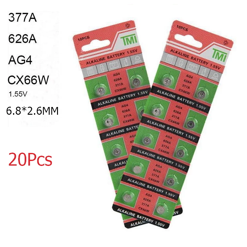 20pcs AG4 377A LR626 626A CX66W 1.55V 6.8*2.6mm Alkaline Watch Battery Button Cell Coin Batteries For Watch Gadgets Calculator
20pcs AG4 377A LR626 626A CX66W 1.55V 6.8*2.6mm Alkaline Watch Battery Button Cell Coin Batteries For Watch Gadgets Calculator