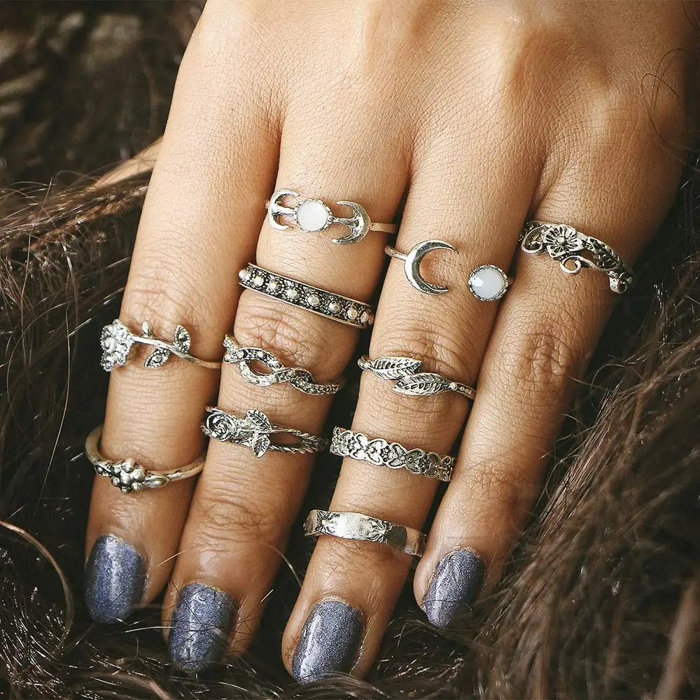 OSHUER Vintage moon and flower Knuckle Rings for Women Boho Geometric Crystal Ring Set Bohemian Midi Finger Jewelry Bague Femme
OSHUER Vintage moon and flower Knuckle Rings for Women Boho Geometric Crystal Ring Set Bohemian Midi Finger Jewelry Bague Femme