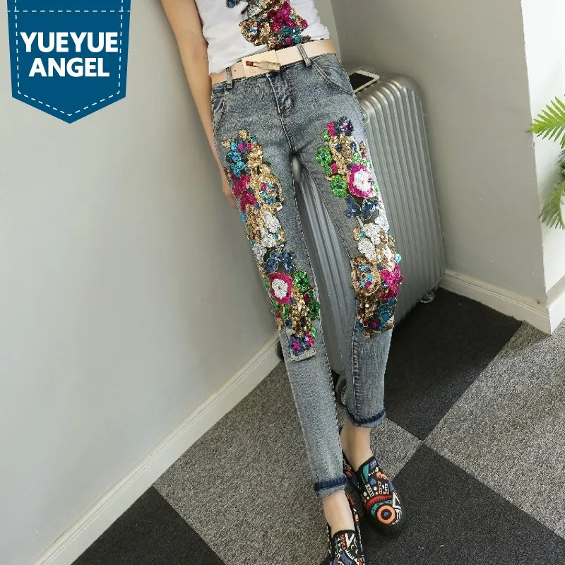 Newest 2019 Autumn Sequins Flower Embellished High Quality Gorgeous Chic Jeans Women Trousers Retro Bounce Hip Hop Pencil Pants
Newest 2019 Autumn Sequins Flower Embellished High Quality Gorgeous Chic Jeans Women Trousers Retro Bounce Hip Hop Pencil Pants