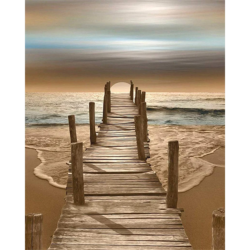 

Painting By Numbers DIY Dropshipping 50x65 60x75cm Water Bridge beach seaside Scenery Canvas Wedding Decoration Art picture Gift