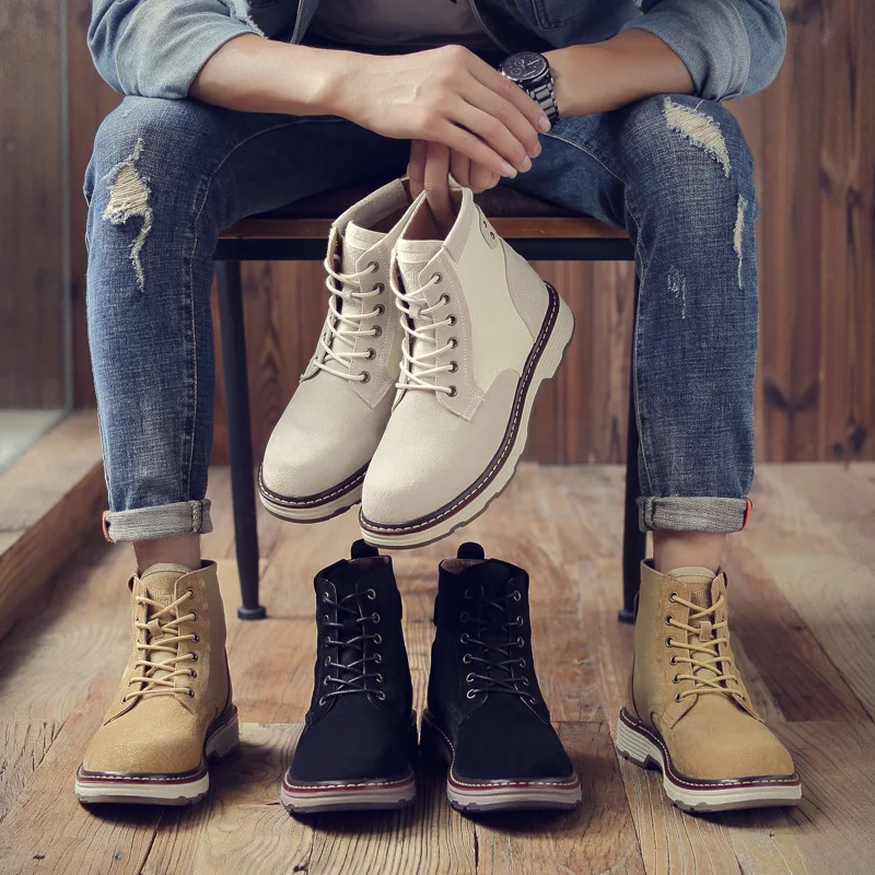 Martin Boots Male Genuine Leather High-Top the British Autumn Versatile Short Vintage Korean-Style Youth Desert Outdoor To | Обувь