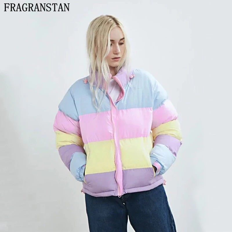 Winter Women Plus Size Sweet Coat Mujer Short Parkas Padded Warm Hooded Jacket Rainbow Stripe Female Clothing New Outerwear Y638
Winter Women Plus Size Sweet Coat Mujer Short Parkas Padded Warm Hooded Jacket Rainbow Stripe Female Clothing New Outerwear Y638