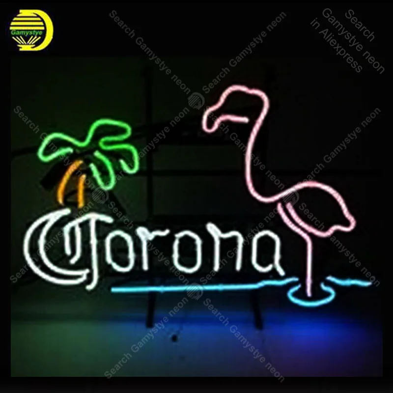

Coron with Flamingo Palm Tree Neon Sign Glass Tube Handmade Window neon light Sign Decorate Restaurant Iconic Neon Light Lamps