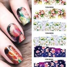 1 feuille mixte Design Nail Art autocollant fleur beauté femmes paillettes fleur transfert d'eau décalque curseur enveloppes décor manucure(China)
