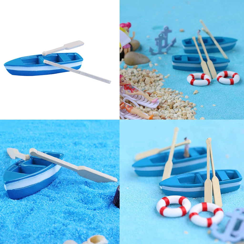 DIY Resin Model Small Blue Boat Figure with Paddles for DIY Layout Scenery Microlandschaft Decoration Ornament Crafts