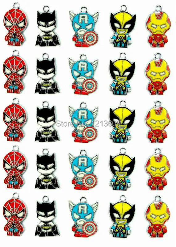 Mixed 100 Pcs Superhero Spiderman Batman Iron Man Charms Pendants Jewelry Making DIY Party Favor Gifts Free Shipping
Mixed 100 Pcs Superhero Spiderman Batman Iron Man Charms Pendants Jewelry Making DIY Party Favor Gifts Free Shipping