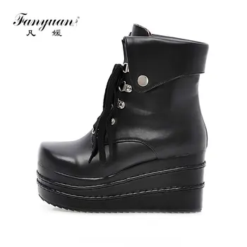 Fanyuan Autumn Winter Round Toe Boots Solid Wedges High Heel Boots Lacing Platform Ankle Boots Retro Women Motorcycle boots
Fanyuan Autumn Winter Round Toe Boots Solid Wedges High Heel Boots Lacing Platform Ankle Boots Retro Women Motorcycle boots