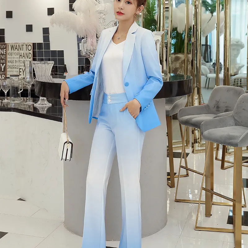 3.1 2、单扣、98、New gradient color ladies one button blazer trousers ladies business casual suit women's suit two-piece suit (jacket + pants)
