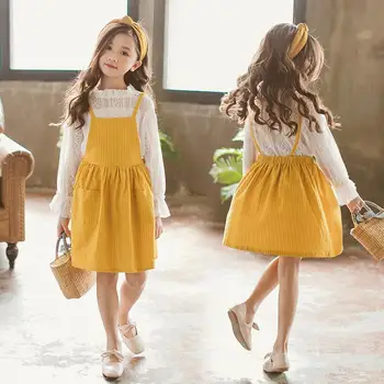 2019 New Kids Girl Dress Suit Children Cotton Solid Flare Sleeve Top+Striped Suspender Dress 2Pcs Sets Teen Girl Causal Set Q503
2019 New Kids Girl Dress Suit Children Cotton Solid Flare Sleeve Top+Striped Suspender Dress 2Pcs Sets Teen Girl Causal Set Q503