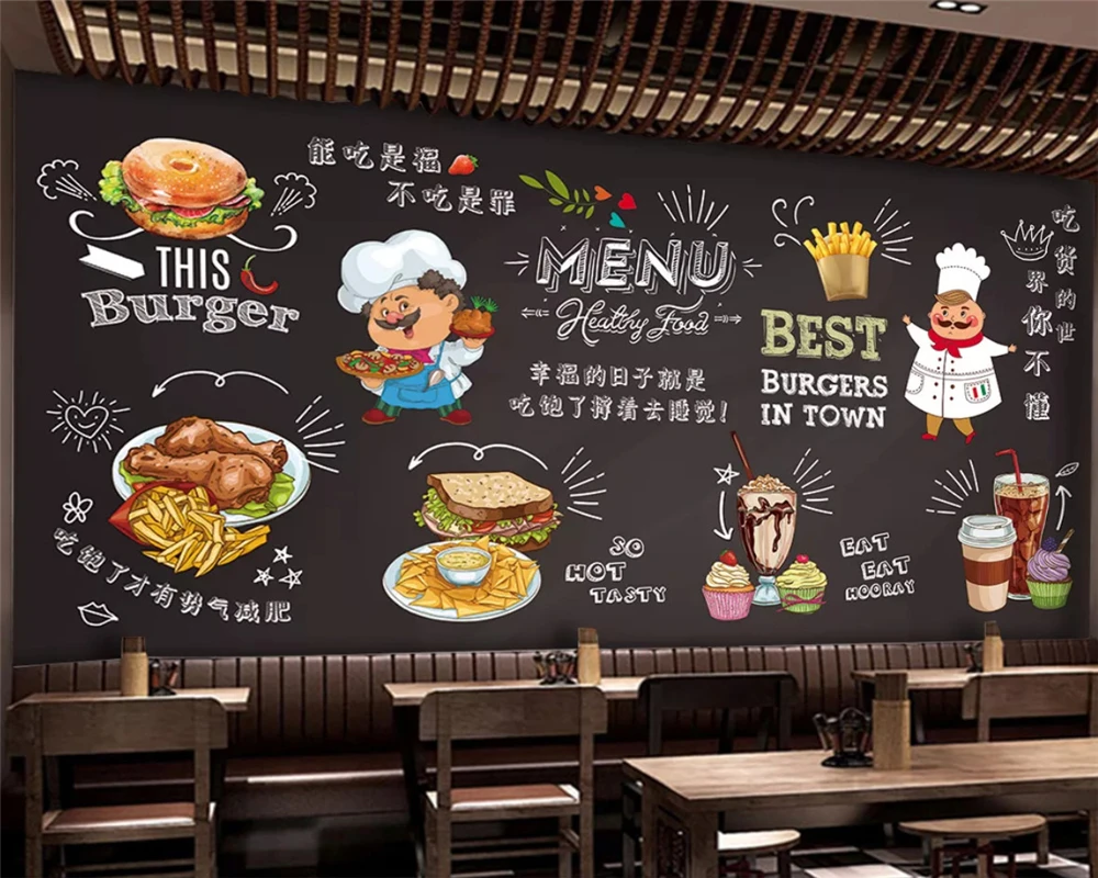 

beibehang Custom silky modern fashion 3d wallpaper hand-painted fast food restaurant background papel de parede papier peint