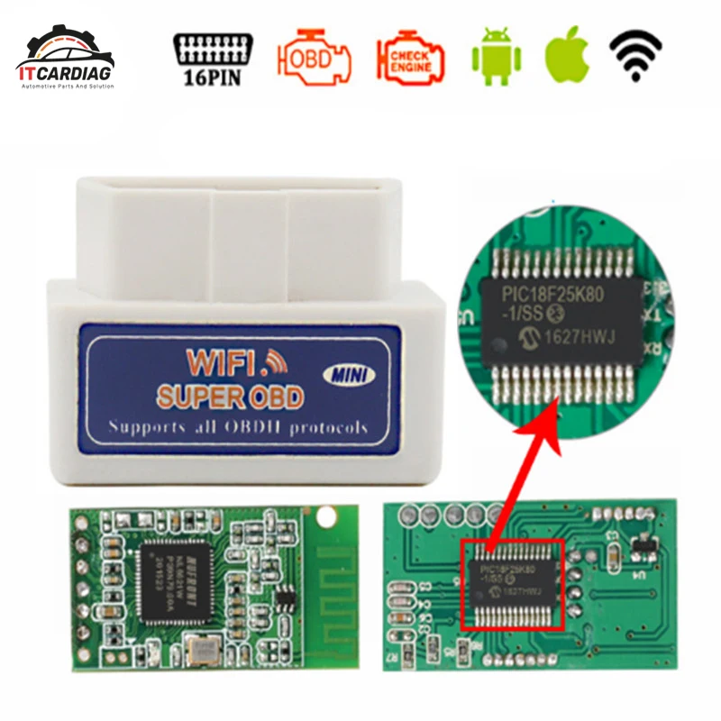Best Quality Super Mini ELM327 V1.5 PIC18F25K80 Chip ELM327 Hardware WIFI OBD2 Works Android/iOS Support All OBD-II Protocols
Best Quality Super Mini ELM327 V1.5 PIC18F25K80 Chip ELM327 Hardware WIFI OBD2 Works Android/iOS Support All OBD-II Protocols