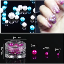 WUF 1 boîte coloré coquillage perle ongles strass perles rondes Gel vernis multi-taille manucure 3D Nail Art décorations(China)