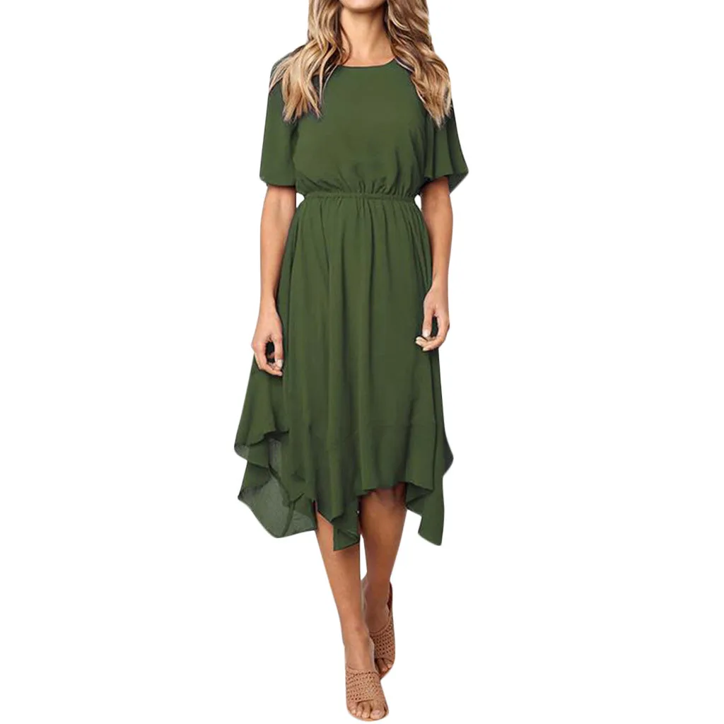 Summer Dress Women Casual Short Sleeve O Neck Knee Length Dress Evening Party Dress Waist Dress Elegant Vestido #G
Summer Dress Women Casual Short Sleeve O Neck Knee Length Dress Evening Party Dress Waist Dress Elegant Vestido #G