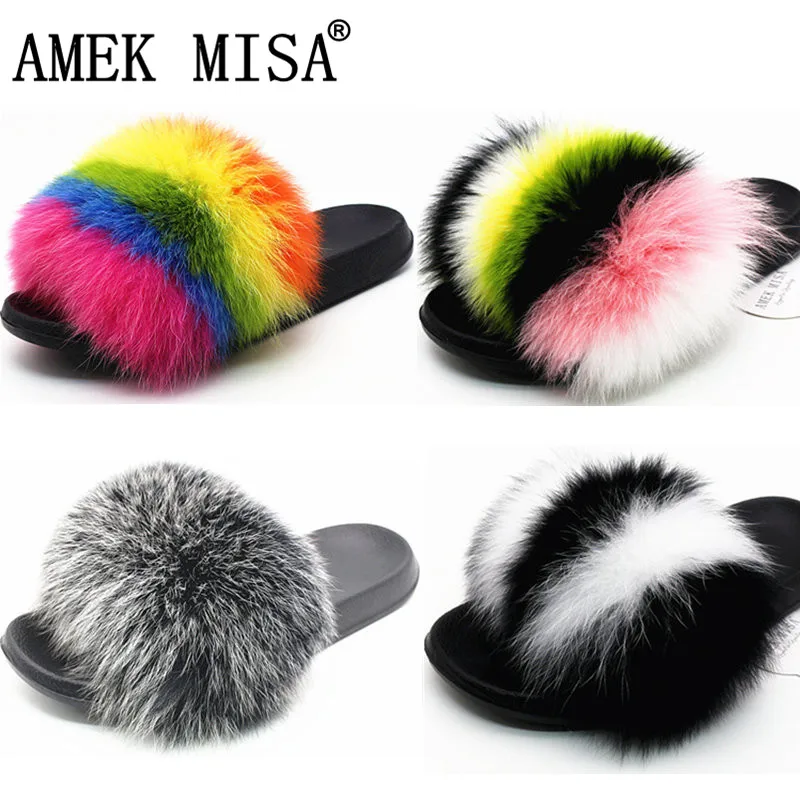Real Fox Fur Slides 2019 Summer Colorful Striped Fashion Fox Hair Couple Slippers Men & Women Furry Fluffy Sandals Large Size 45
Real Fox Fur Slides 2019 Summer Colorful Striped Fashion Fox Hair Couple Slippers Men & Women Furry Fluffy Sandals Large Size 45