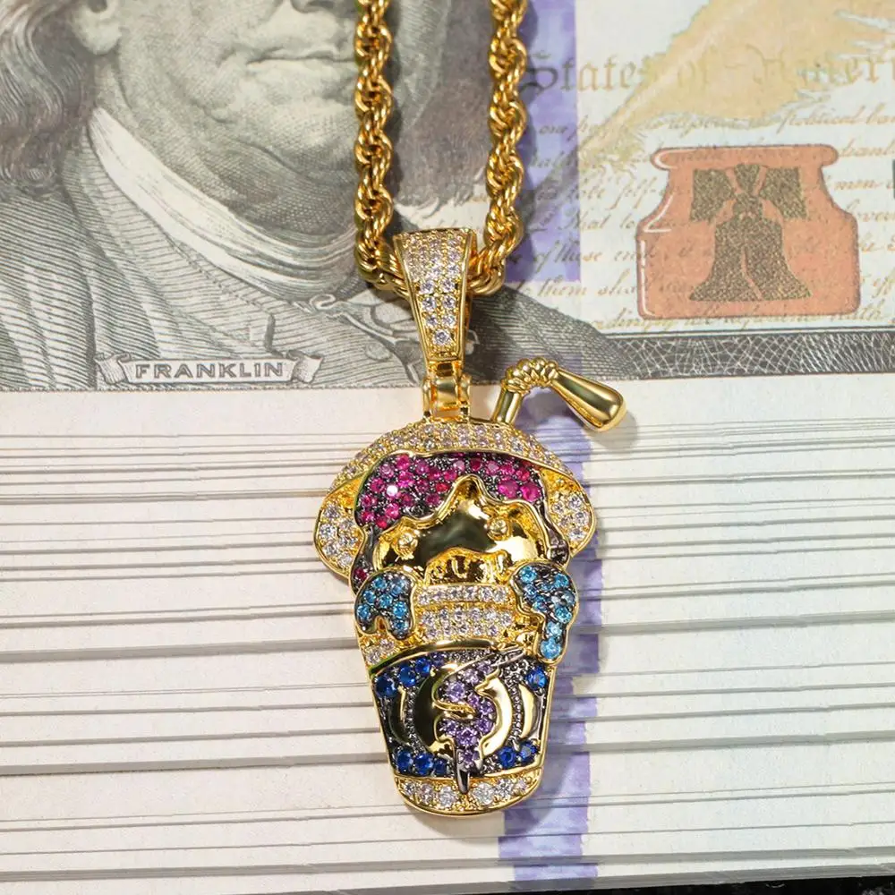 Hip Hop Micro Paved Multicolor AAA CZ Stone Bling Iced Out Cartoon Drink Cup Pendants Necklace Men Rapper Jewelry Gold Silver
Hip Hop Micro Paved Multicolor AAA CZ Stone Bling Iced Out Cartoon Drink Cup Pendants Necklace Men Rapper Jewelry Gold Silver