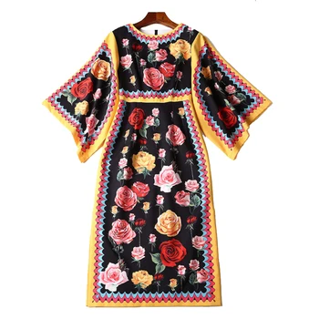 Women Dresses 2019 High Quality Woman Runway Designer O-Neck Flare Sleeve Floral Printed Side-split Slim Dress Vestidos NPD0266
Women Dresses 2019 High Quality Woman Runway Designer O-Neck Flare Sleeve Floral Printed Side-split Slim Dress Vestidos NPD0266