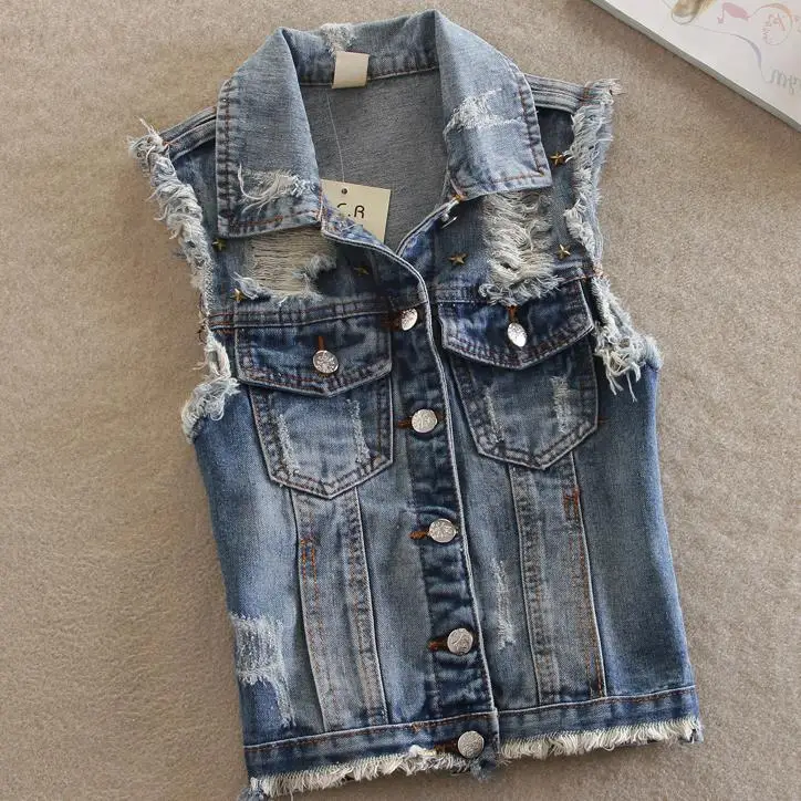 spring new Chalecos Mujer Plus Size Denim Vest cowboy fashion rivets short jacket
spring new Chalecos Mujer Plus Size Denim Vest cowboy fashion rivets short jacket