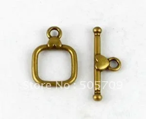 

80 Sets Antiqued bronze square heart toggle clasp A15144B