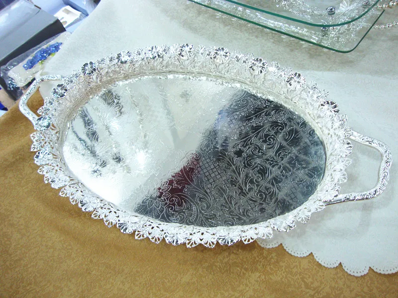Image Zinc alloy iron hand polished silver cotton stitching tray, high end silver tray, European Fresh Fruit Platter