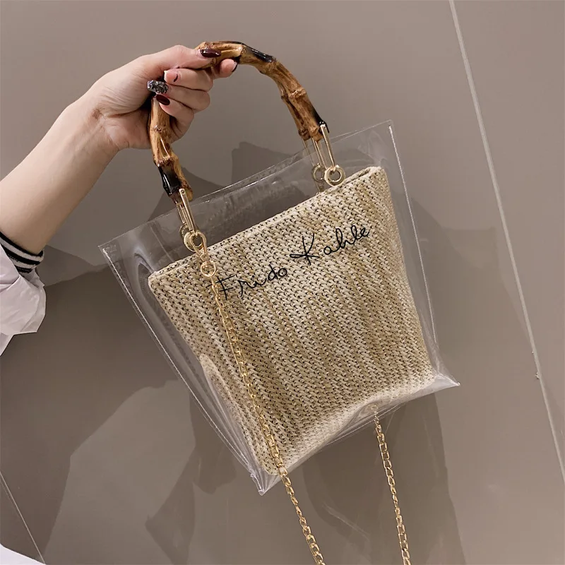 Fashion Bamboo Handle Tote Bag Women Candy Clear Jelly Bags Composite Straw Beach Chains Shoulder Bag Female Summer Handbags
Fashion Bamboo Handle Tote Bag Women Candy Clear Jelly Bags Composite Straw Beach Chains Shoulder Bag Female Summer Handbags