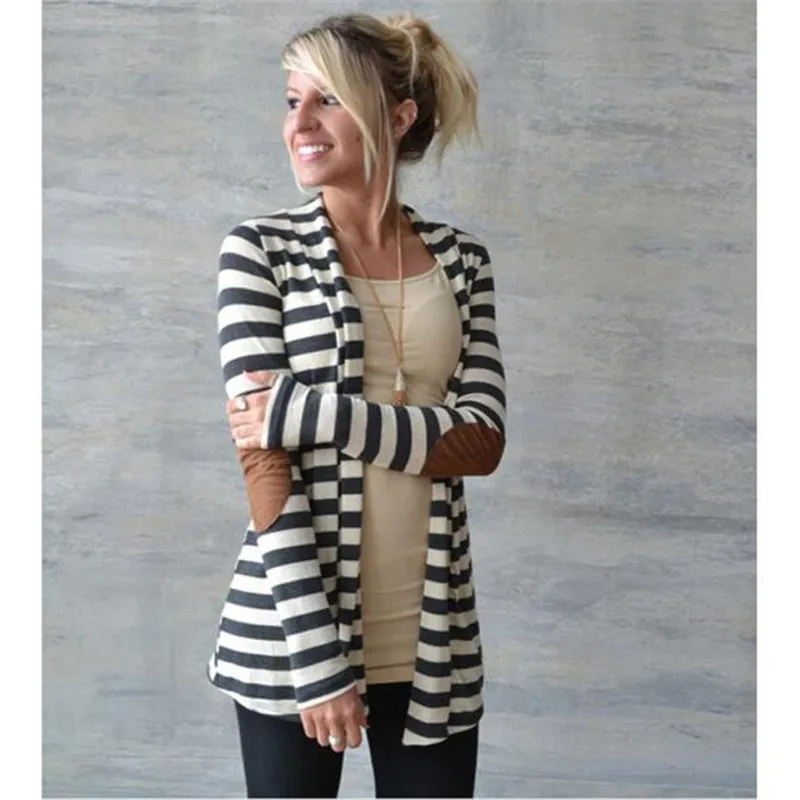 Plus Size Fashion Autumn Spring Outerwear Women Long Sleeve Stripe Cardigan Casual Elbow Patchwork Knitted Sweater Coat A10 AU17
Plus Size Fashion Autumn Spring Outerwear Women Long Sleeve Stripe Cardigan Casual Elbow Patchwork Knitted Sweater Coat A10 AU17