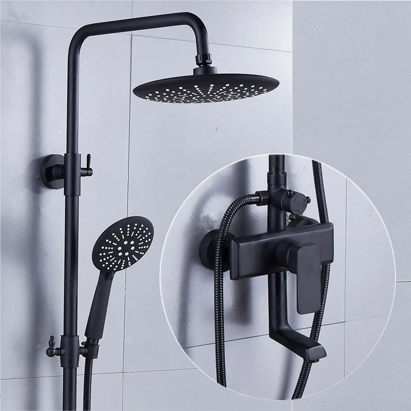 Фото Black bathroom shower system bath faucet in wall washing room mixer taps round head 118 | Обустройство дома