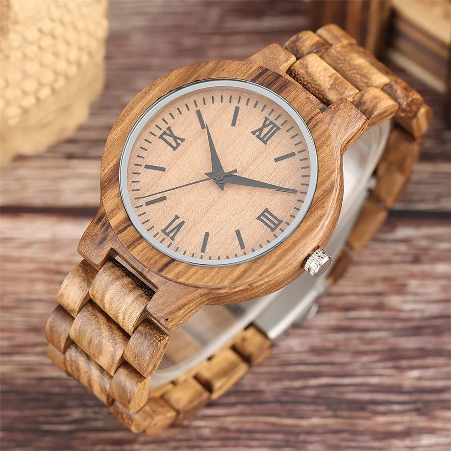 Bamboo zebra wood watch roman numerals dial ladies watch21