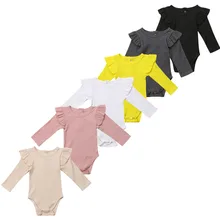 Recién Nacido Bab niñas niños ropa mameluco de manga larga sólido volantes mono ropa conjuntos 0-ropa de bebé 24M(China)