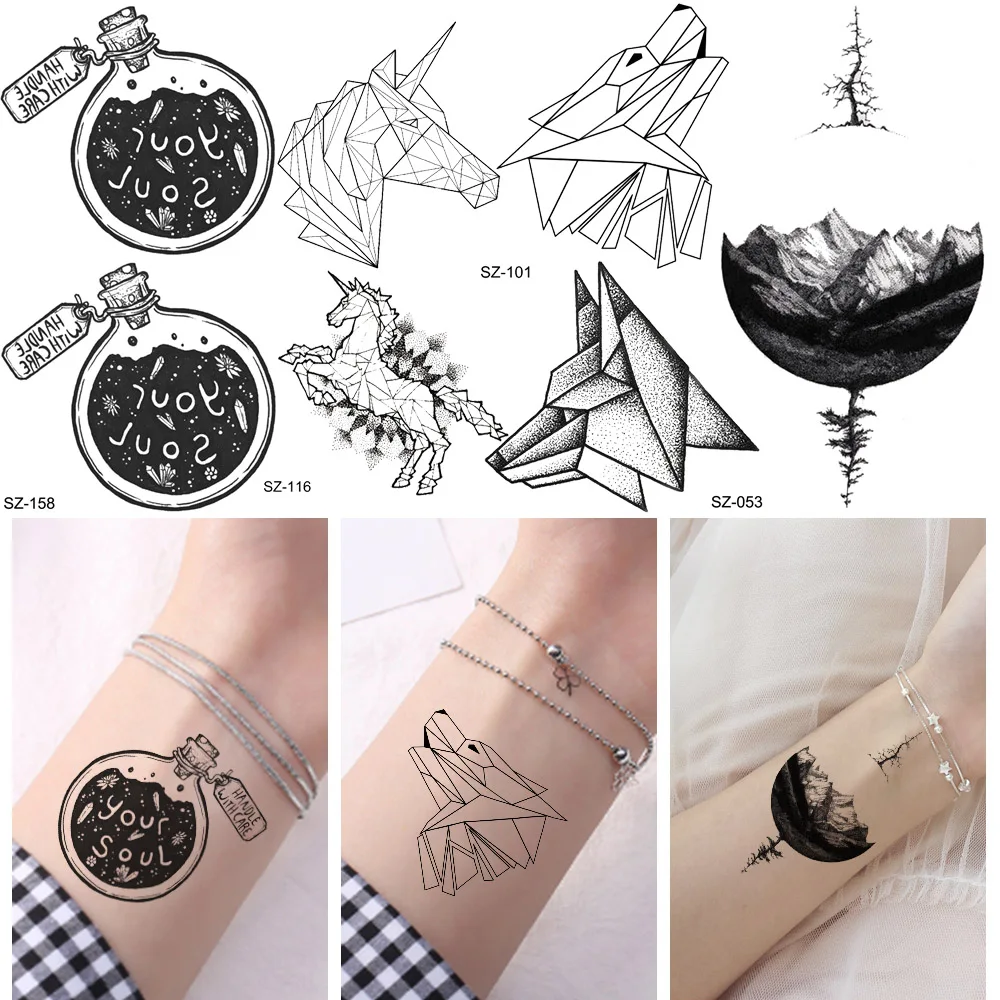 "Your Soul" Temporary Tattoo Stickers Women Arm Art Geometric Wolf Waterproof Tatoos Body Ankle Black Unicorn Fake 3D Tattoo
"Your Soul" Temporary Tattoo Stickers Women Arm Art Geometric Wolf Waterproof Tatoos Body Ankle Black Unicorn Fake 3D Tattoo