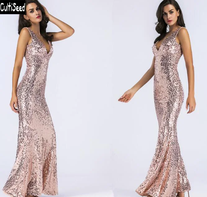 Gold Sequins Party Dress Clothes Female Deep V-neck Sleeveless Slim Long Dress Lady Sexy Nightclub Dresses
Gold Sequins Party Dress Clothes Female Deep V-neck Sleeveless Slim Long Dress Lady Sexy Nightclub Dresses