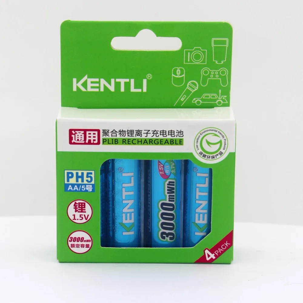 KENTLI 4pcs 1.5v 3000mWh AA rechargeable Li-polymer li-ion polymer lithium battery
KENTLI 4pcs 1.5v 3000mWh AA rechargeable Li-polymer li-ion polymer lithium battery