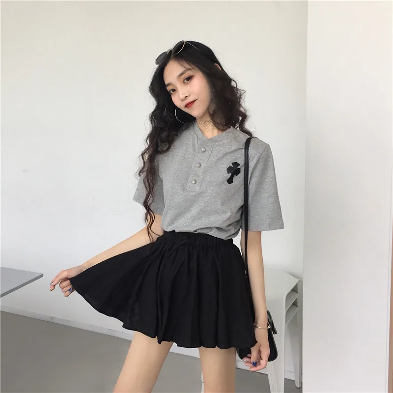 hipster Korean preppy style Women's Clothing fashion brand new summer woman tops o-neck short sleeve button print loose T-Shirts
hipster Korean preppy style Women's Clothing fashion brand new summer woman tops o-neck short sleeve button print loose T-Shirts
