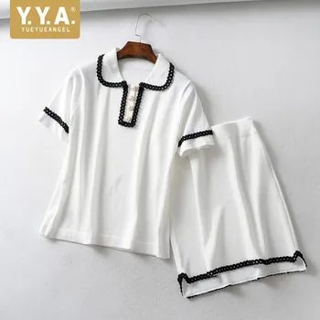 Short Sleeve Turn Down Collar Pullover T-Shirts Elastic Waist Short Skirts Womens Panelled Vintage Kintting Two Piece Outifits
Short Sleeve Turn Down Collar Pullover T-Shirts Elastic Waist Short Skirts Womens Panelled Vintage Kintting Two Piece Outifits