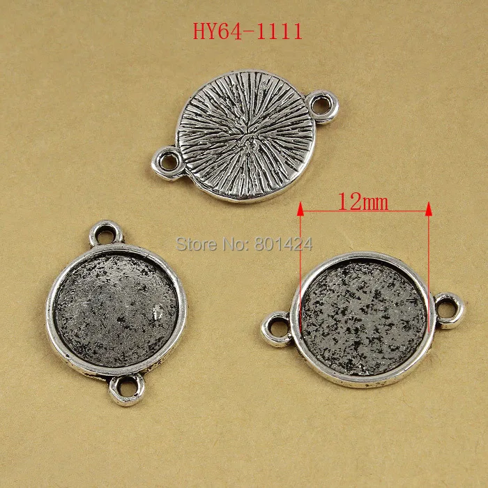 free shipping 50PCS 64-1111 vintage antique silver cameo cabochon settings bezel jewelry connector two loops fit 12mm | Украшения и