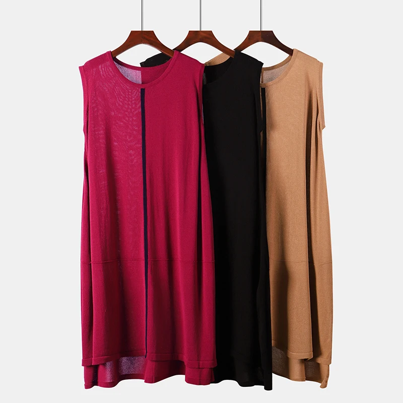 New Spring Summer Loose Sweater Dress For Women O-neck Female Sleeveless Knitted Dress Woman Clothing Vestidos
New Spring Summer Loose Sweater Dress For Women O-neck Female Sleeveless Knitted Dress Woman Clothing Vestidos