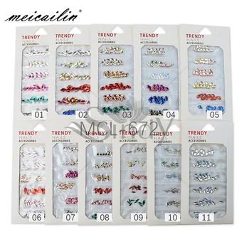 

1 Pack 60pcs Mix 3D Flatback Glass Nail Rhinestones Diamond Teardrop Horse Eye Crystals Stones Charms Gem Nails Art Decorations