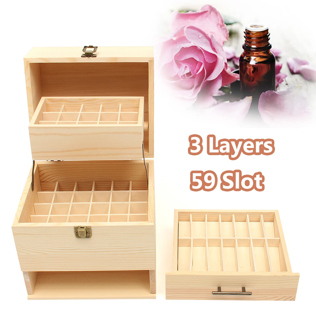 3 Layers Wooden Essential Oil Box Carry Organizer Storage Box 59 Slot Bottles Aromatherapy Container Metal Lock Jewelry Treasure
3 Layers Wooden Essential Oil Box Carry Organizer Storage Box 59 Slot Bottles Aromatherapy Container Metal Lock Jewelry Treasure