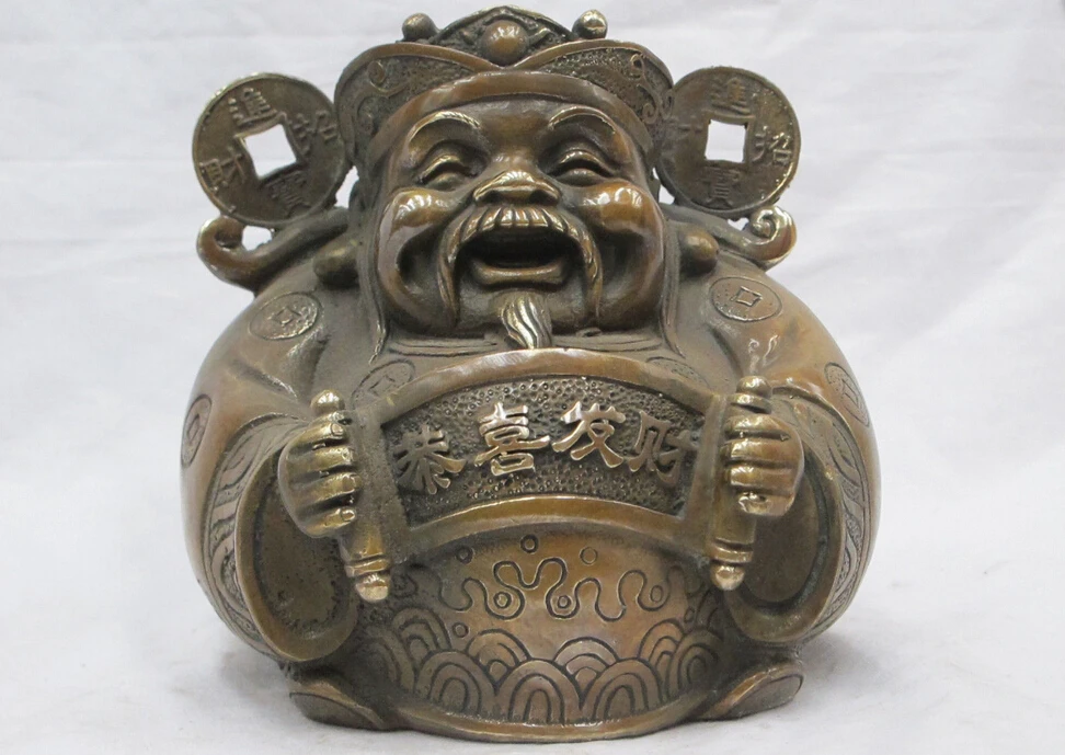 Chinese Feng shui Geomantic pure Bronze carve two Coin ears God of Wealth statue
Chinese Feng shui Geomantic pure Bronze carve two Coin ears God of Wealth statue