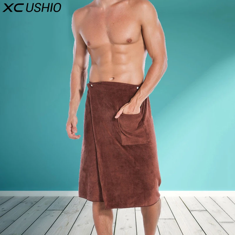 

XC USHIO Fashion Man Wearable Magic Mircofiber BF Bath Towel With Pocket Soft Swimming Beach Bath Towel Blanket Toalla De Bano