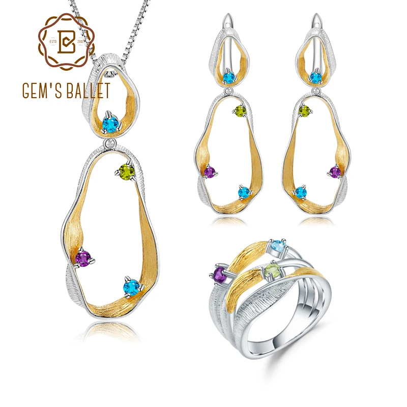 GEM'S BALLET Natural Topaz Amethyst Peridot Twist Jewelry Set 925 Sterling Silver Handmade Ring Earrings Pendant Sets For Women
GEM'S BALLET Natural Topaz Amethyst Peridot Twist Jewelry Set 925 Sterling Silver Handmade Ring Earrings Pendant Sets For Women