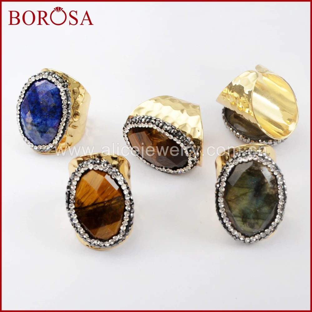 BOROSA 5/10PCS Oval Natural Faceted Stone Gold Band Rings Mixed Rhinestone pave Labradorite Tiger Eye Gems Rings JAB931
BOROSA 5/10PCS Oval Natural Faceted Stone Gold Band Rings Mixed Rhinestone pave Labradorite Tiger Eye Gems Rings JAB931