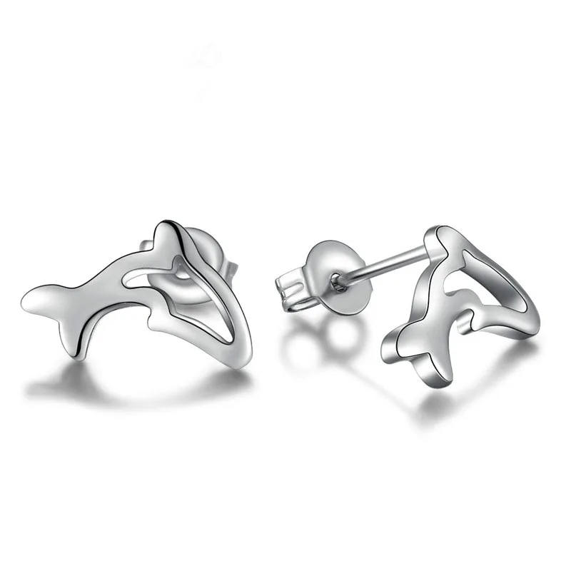 Настоящее серебро 925 Anillos для женщин милые животные дельфин серьги-рыбки модные