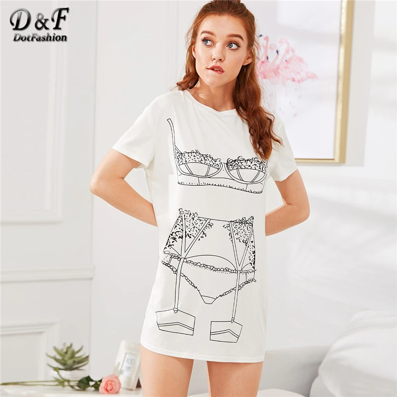 Dotfashion Lingerie Set Print Night Dress Summer Round Neck Short Sleeve Nightgowns Girl White New Fashion Casual Nightwear
Dotfashion Lingerie Set Print Night Dress Summer Round Neck Short Sleeve Nightgowns Girl White New Fashion Casual Nightwear